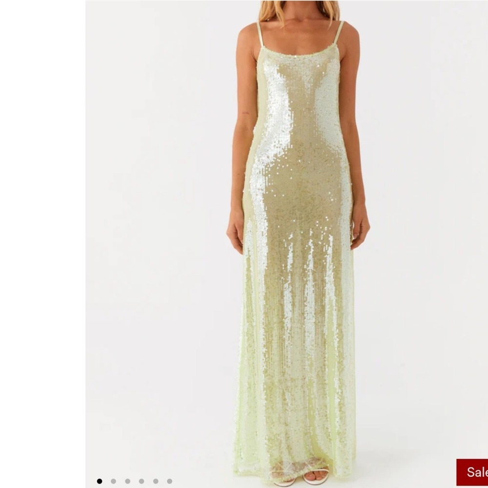 Peppermayo Higher Level Sequin Maxi Dress Mint Green Low Back Cowl XL Us 10 NEW